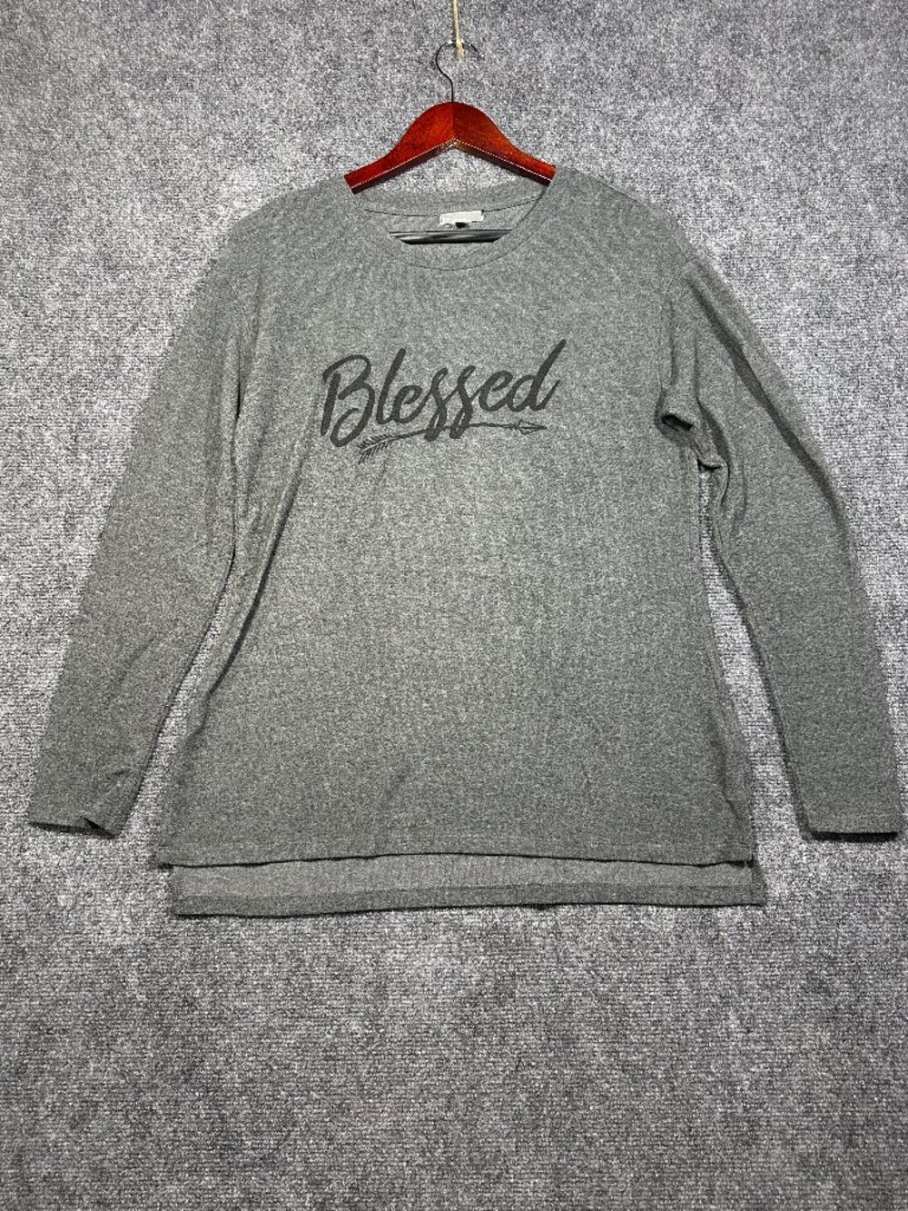 TBH To Be Honest Sweatshirt Womens Medium Gray Stretch Blessed Pullover